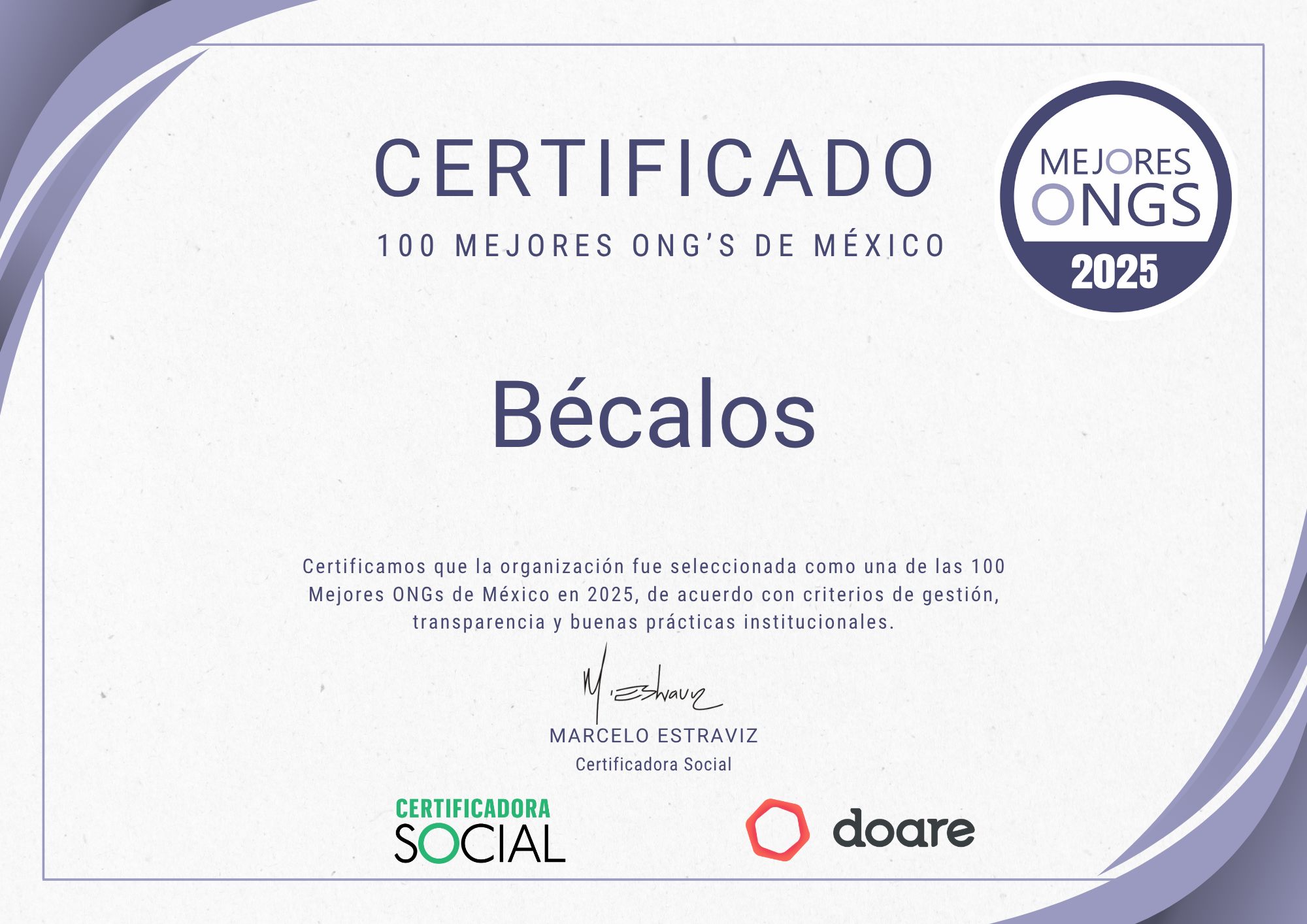 Certificado ONGS
